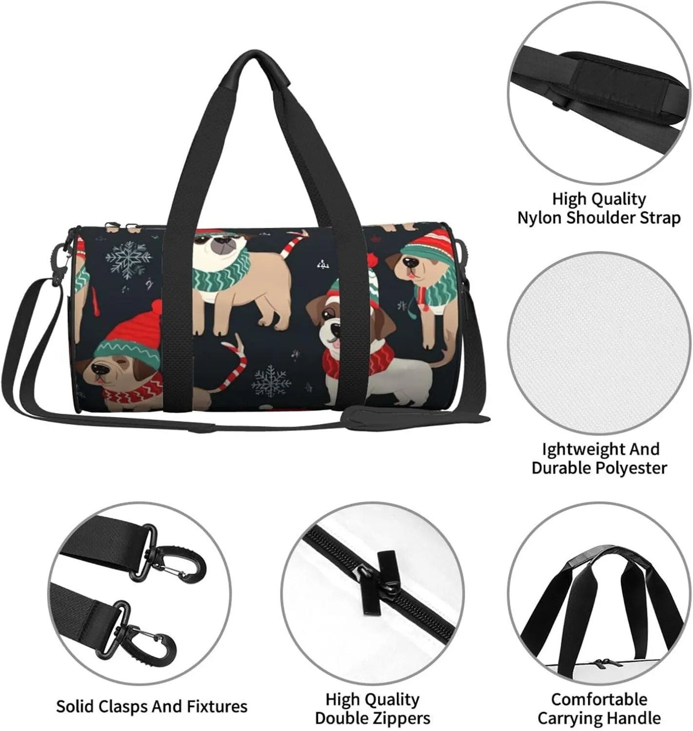 Gym Bags Small Merry Christmas Dog Duffel Bag Overnight Bag with Shoe Compartment Carryon Bag for Men Women