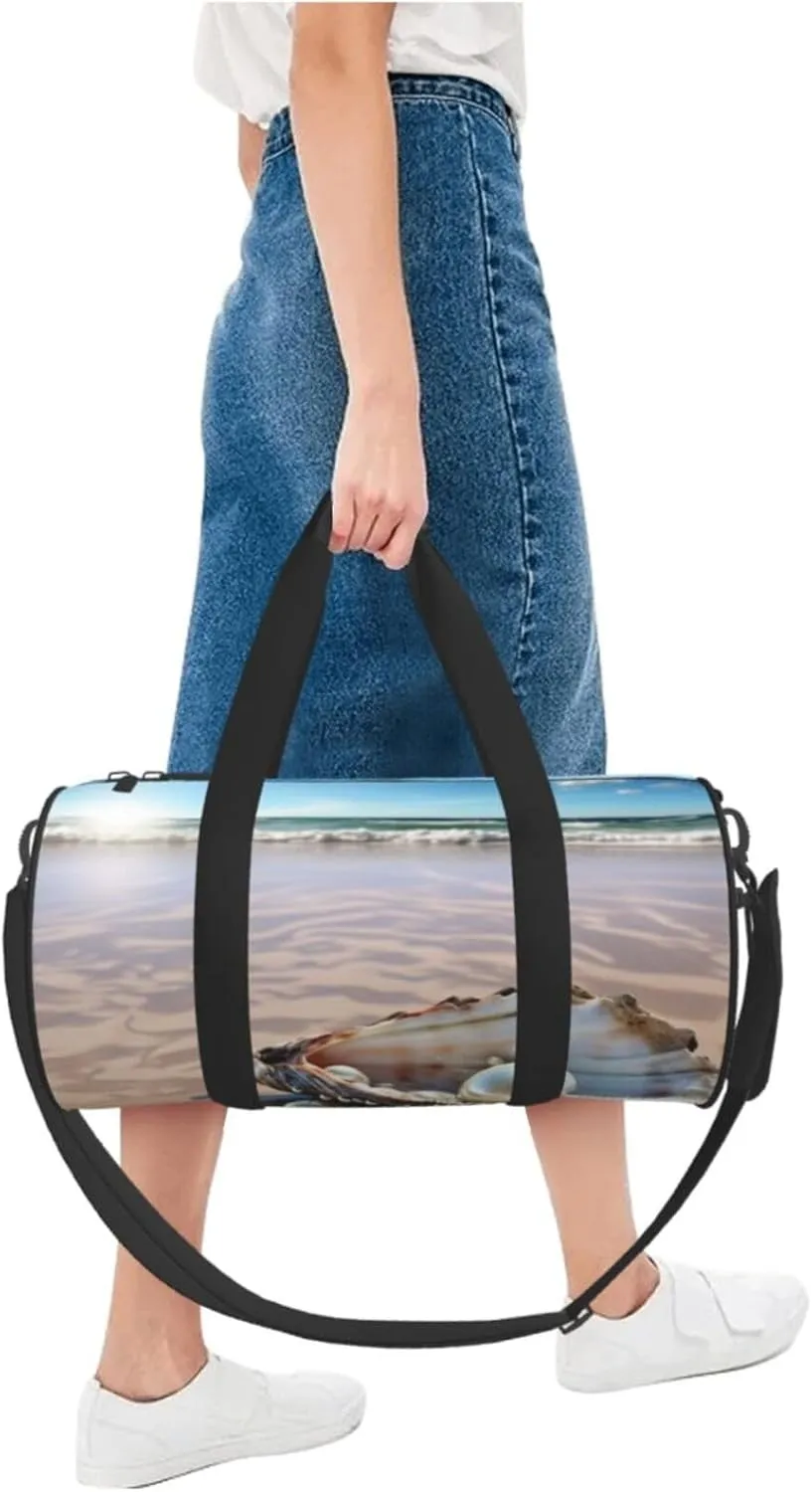 Gym Bags Small Ocean Beach Mussel Pearl Duffel Bag Overnight Bag with Shoe Compartment Carryon Bag for Men Women