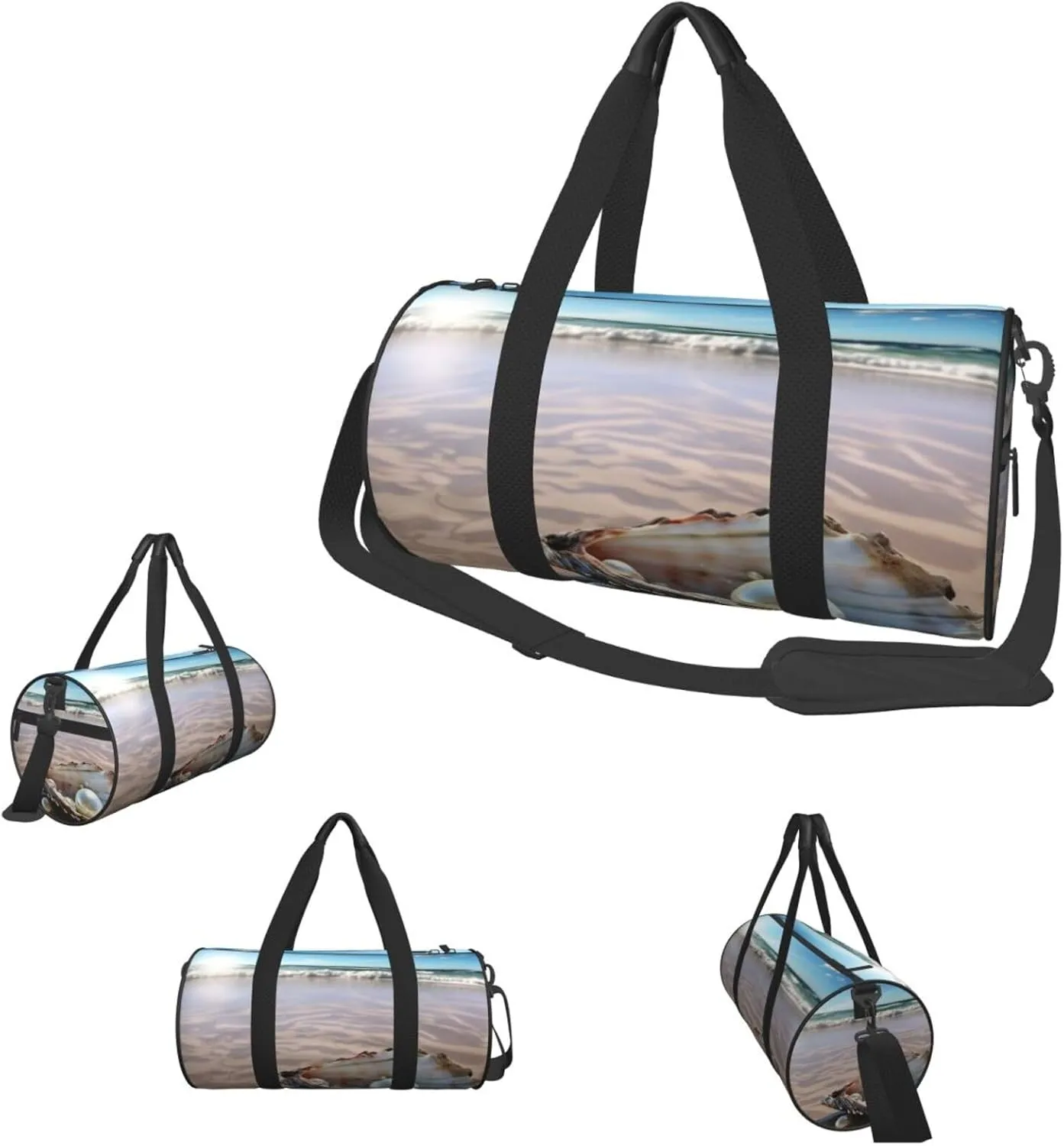 Gym Bags Small Ocean Beach Mussel Pearl Duffel Bag Overnight Bag with Shoe Compartment Carryon Bag for Men Women