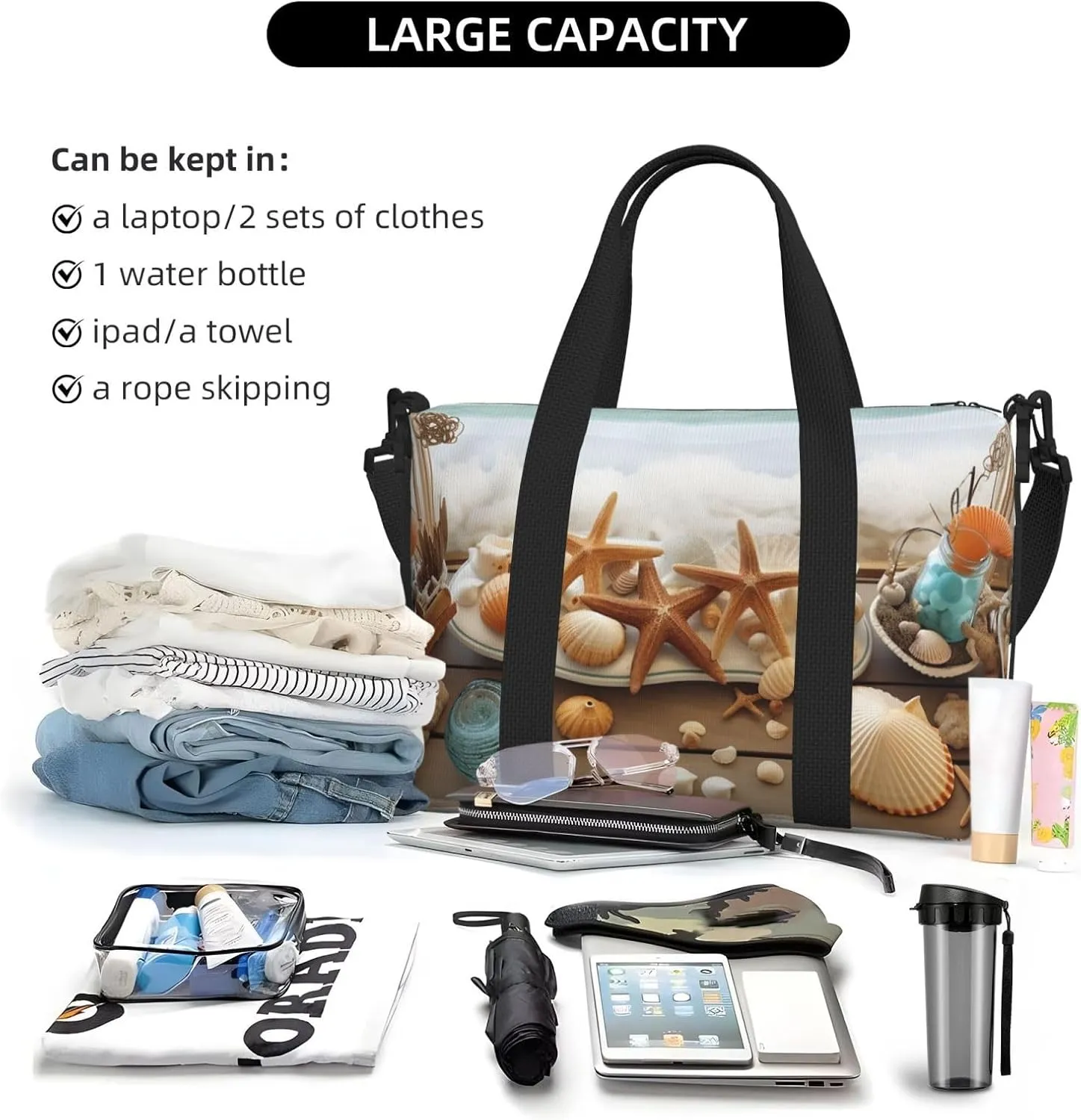 Gym Bags Small Ocean Beach Theme Duffel Bag Overnight Bag with Shoe Compartment Carryon Bag for Men Women