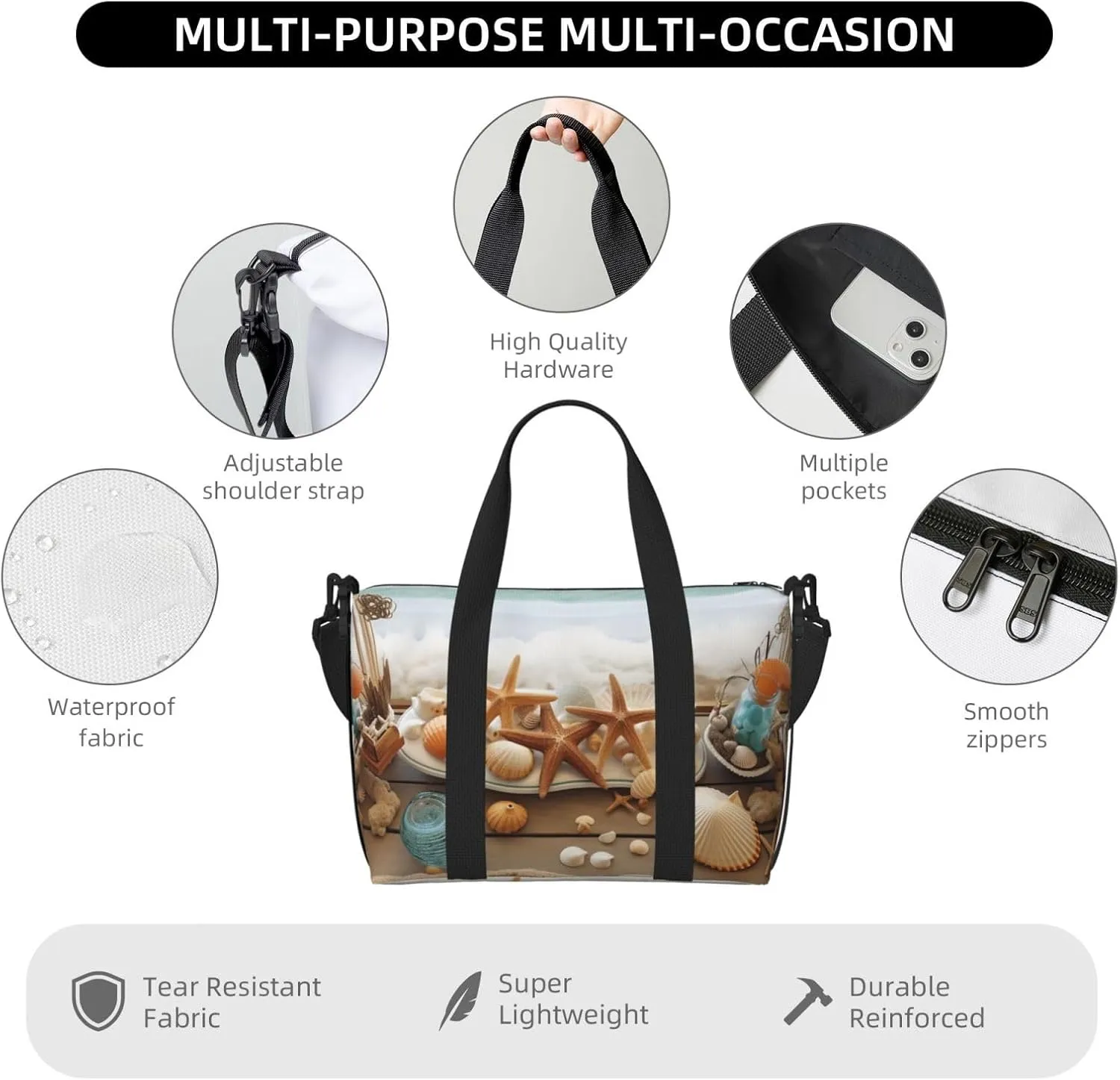 Gym Bags Small Ocean Beach Theme Duffel Bag Overnight Bag with Shoe Compartment Carryon Bag for Men Women