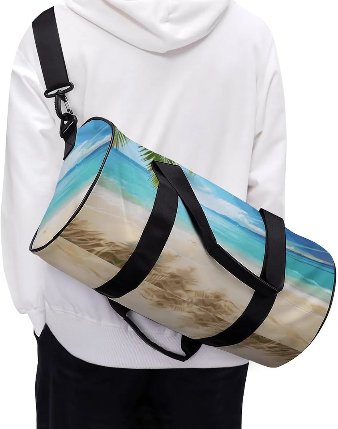 Gym Bags Small Ocean Sea Beach Palm Leaves Duffel Bag Overnight Bag with Shoe Compartment Carryon Bag for Men Women