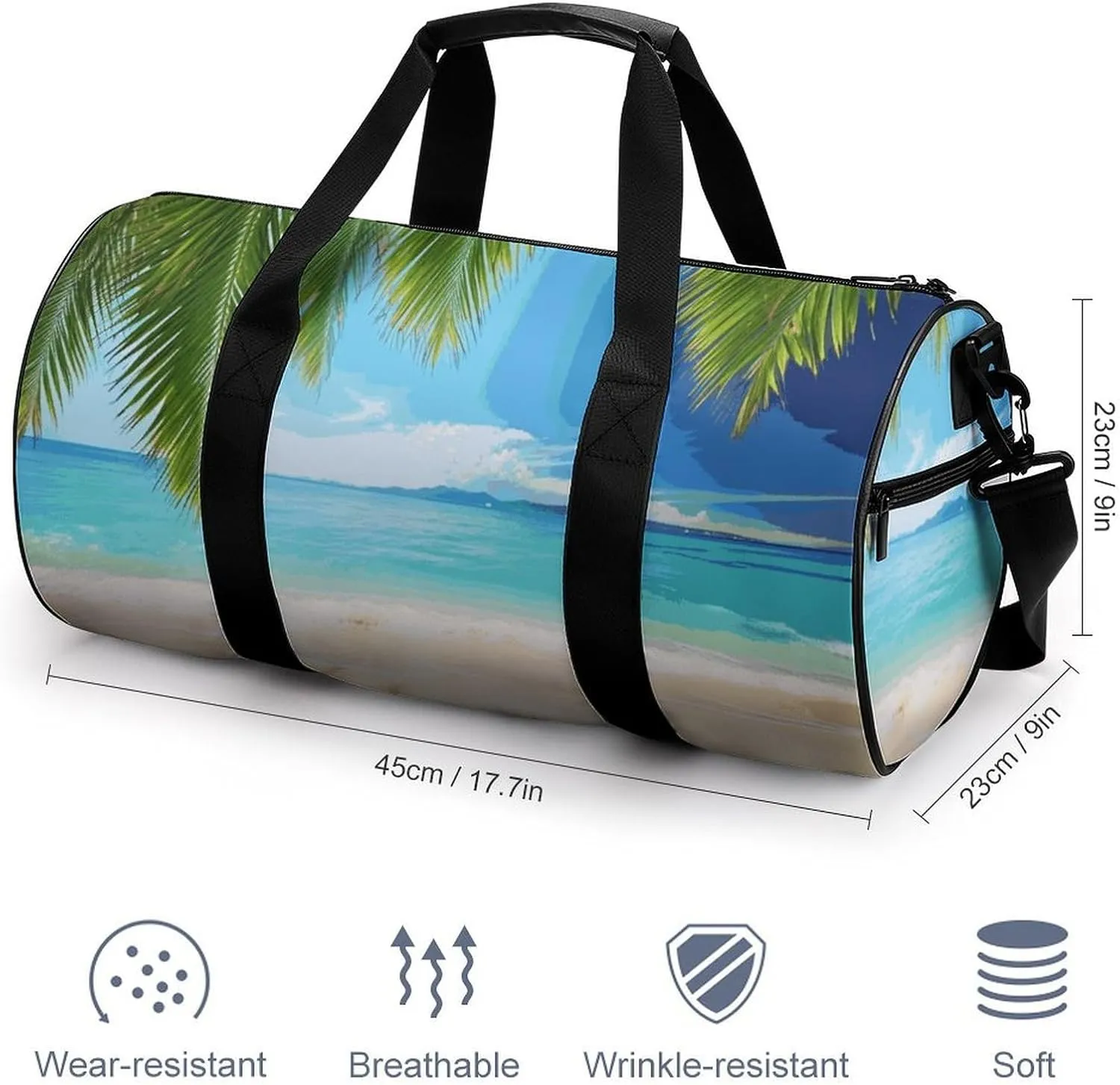 Gym Bags Small Ocean Sea Beach Palm Leaves Duffel Bag Overnight Bag with Shoe Compartment Carryon Bag for Men Women