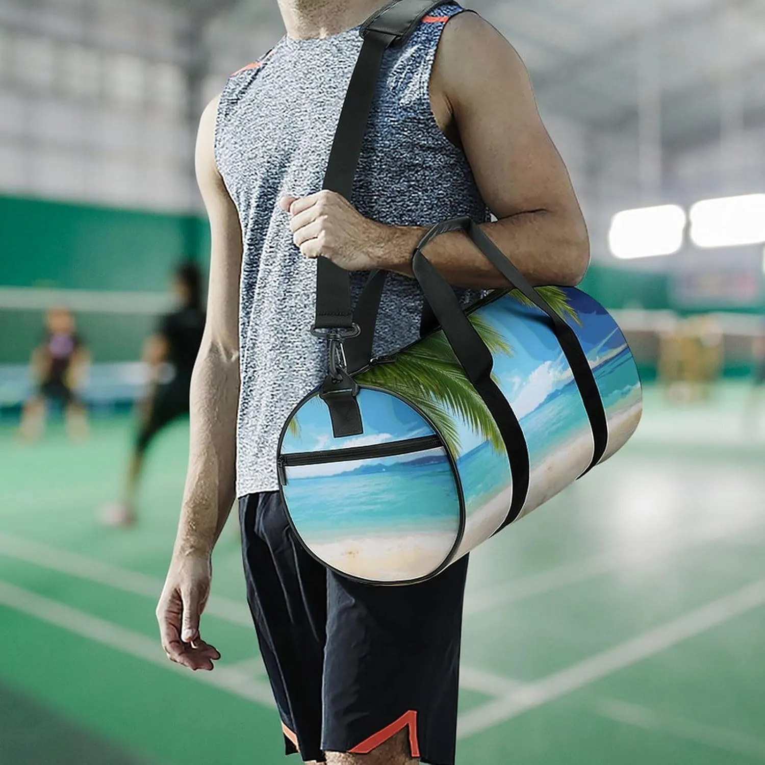 Gym Bags Small Ocean Sea Beach Palm Leaves Duffel Bag Overnight Bag with Shoe Compartment Carryon Bag for Men Women