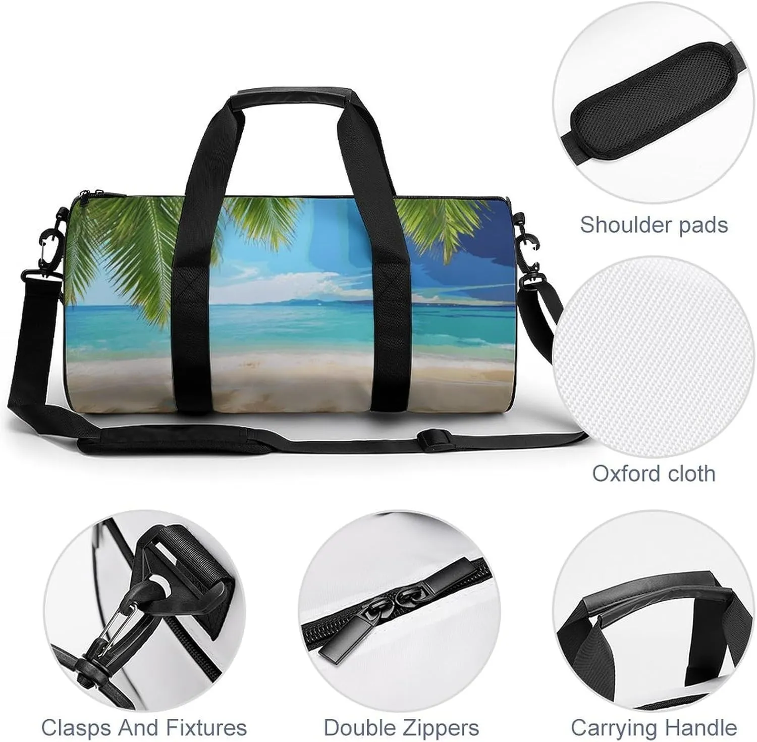 Gym Bags Small Ocean Sea Beach Palm Leaves Duffel Bag Overnight Bag with Shoe Compartment Carryon Bag for Men Women