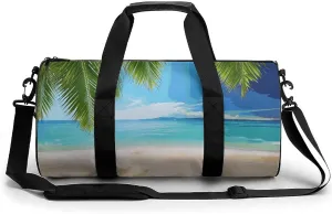 Gym Bags Small Ocean Sea Beach Palm Leaves Duffel Bag Overnight Bag with Shoe Compartment Carryon Bag for Men Women
