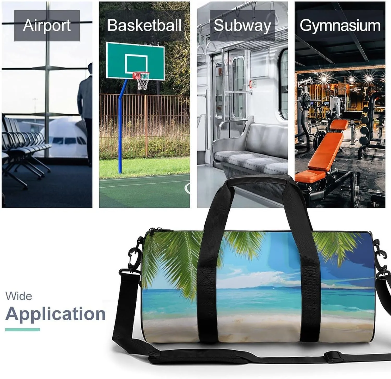 Gym Bags Small Ocean Sea Beach Palm Leaves Duffel Bag Overnight Bag with Shoe Compartment Carryon Bag for Men Women