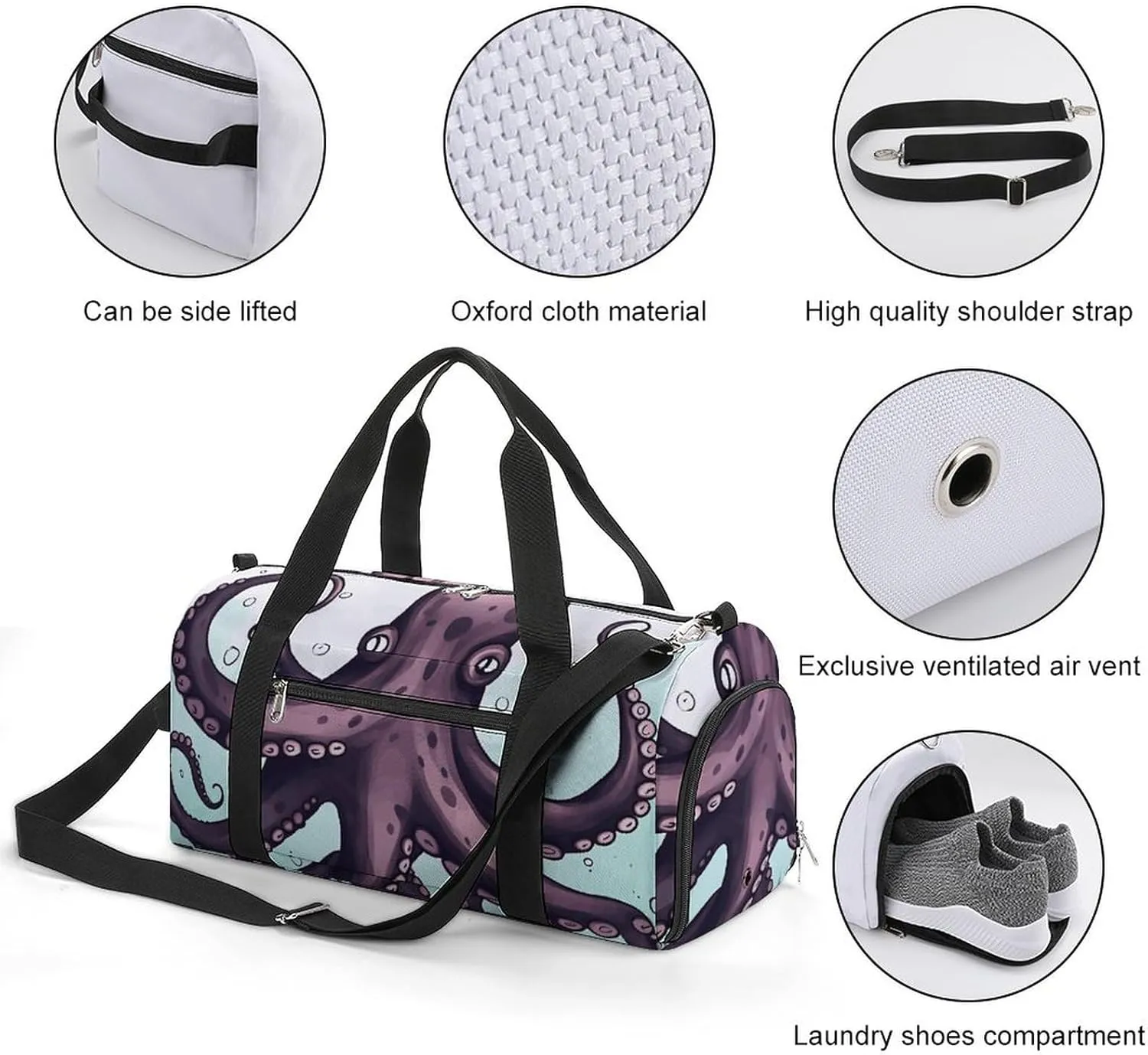 Gym Bags Small Octopus Tentacles Duffel Bag Overnight Bag with Shoe Compartment Carryon Bag for Men Women