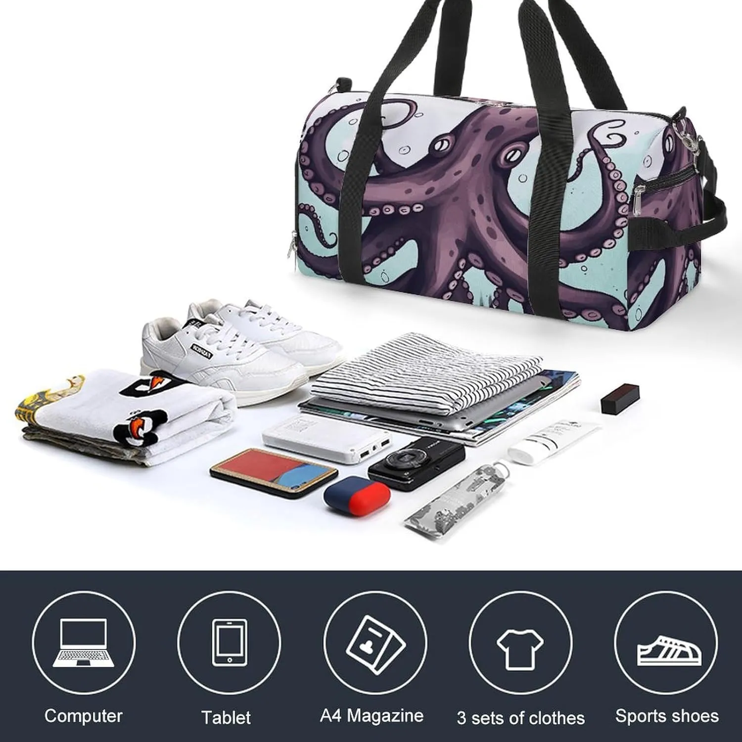 Gym Bags Small Octopus Tentacles Duffel Bag Overnight Bag with Shoe Compartment Carryon Bag for Men Women