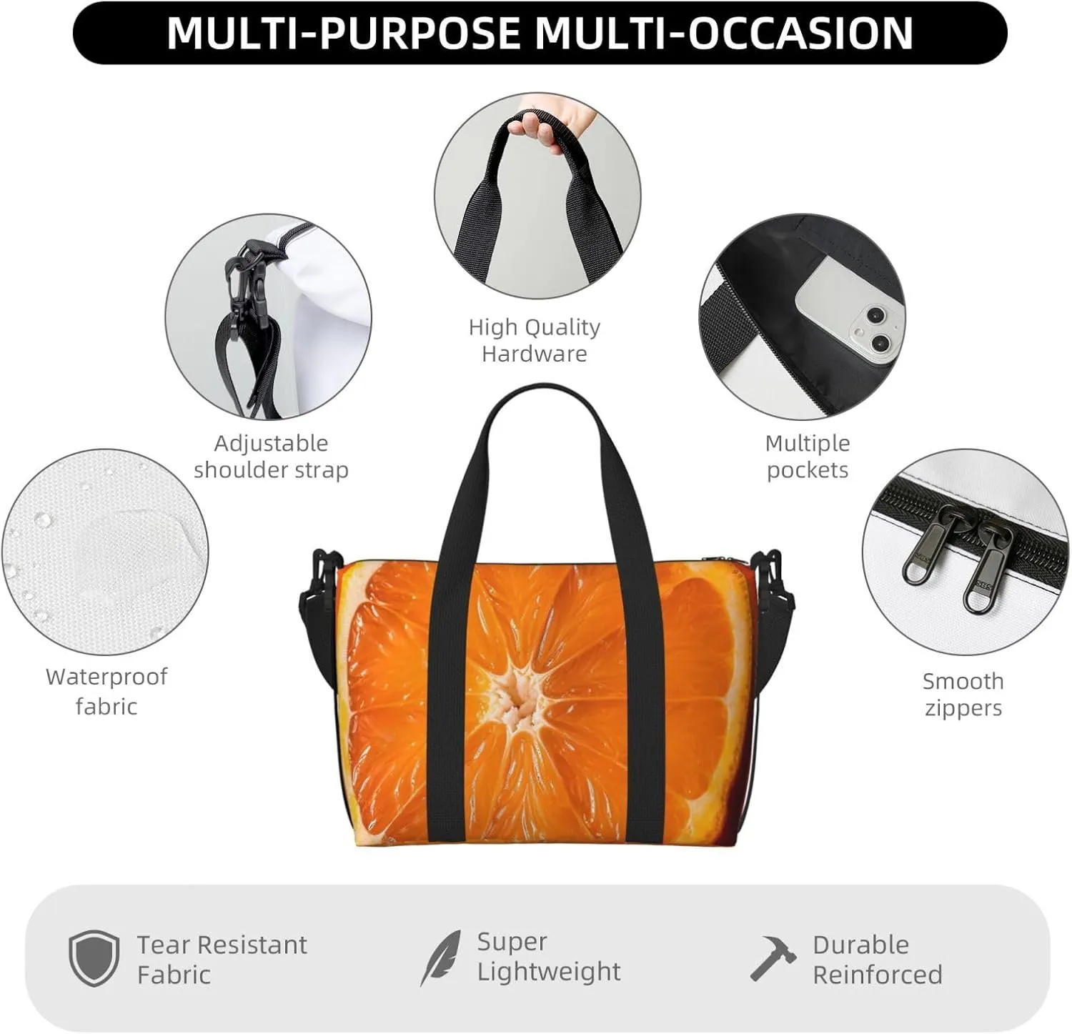 Gym Bags Small Orange Slice Duffel Bag Overnight Bag with Shoe Compartment Carryon Bag for Men Women