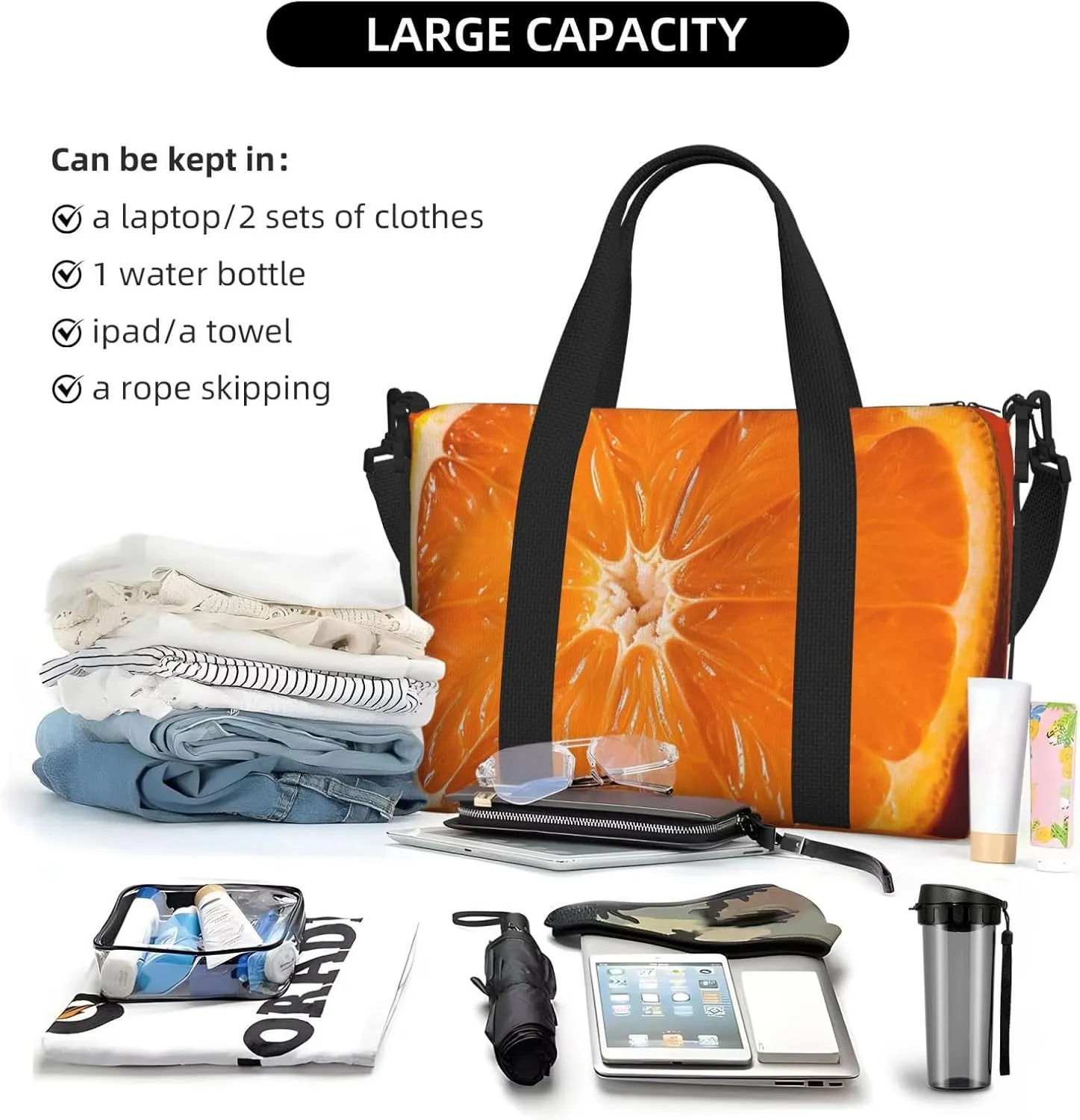 Gym Bags Small Orange Slice Duffel Bag Overnight Bag with Shoe Compartment Carryon Bag for Men Women