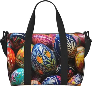 Gym Bags Small Painted Easter Eggs Duffel Bag Overnight Bag with Shoe Compartment Carryon Bag for Men Women