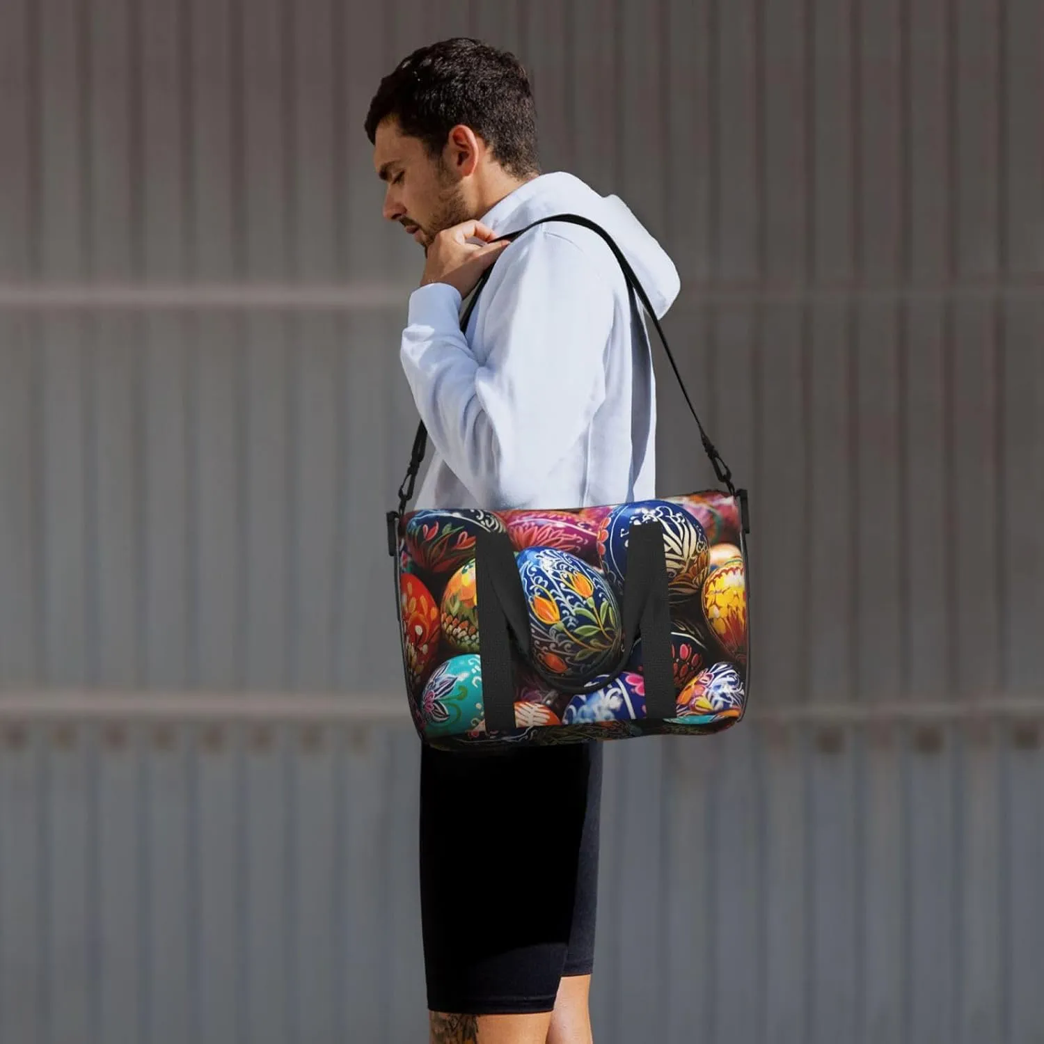 Gym Bags Small Painted Easter Eggs Duffel Bag Overnight Bag with Shoe Compartment Carryon Bag for Men Women