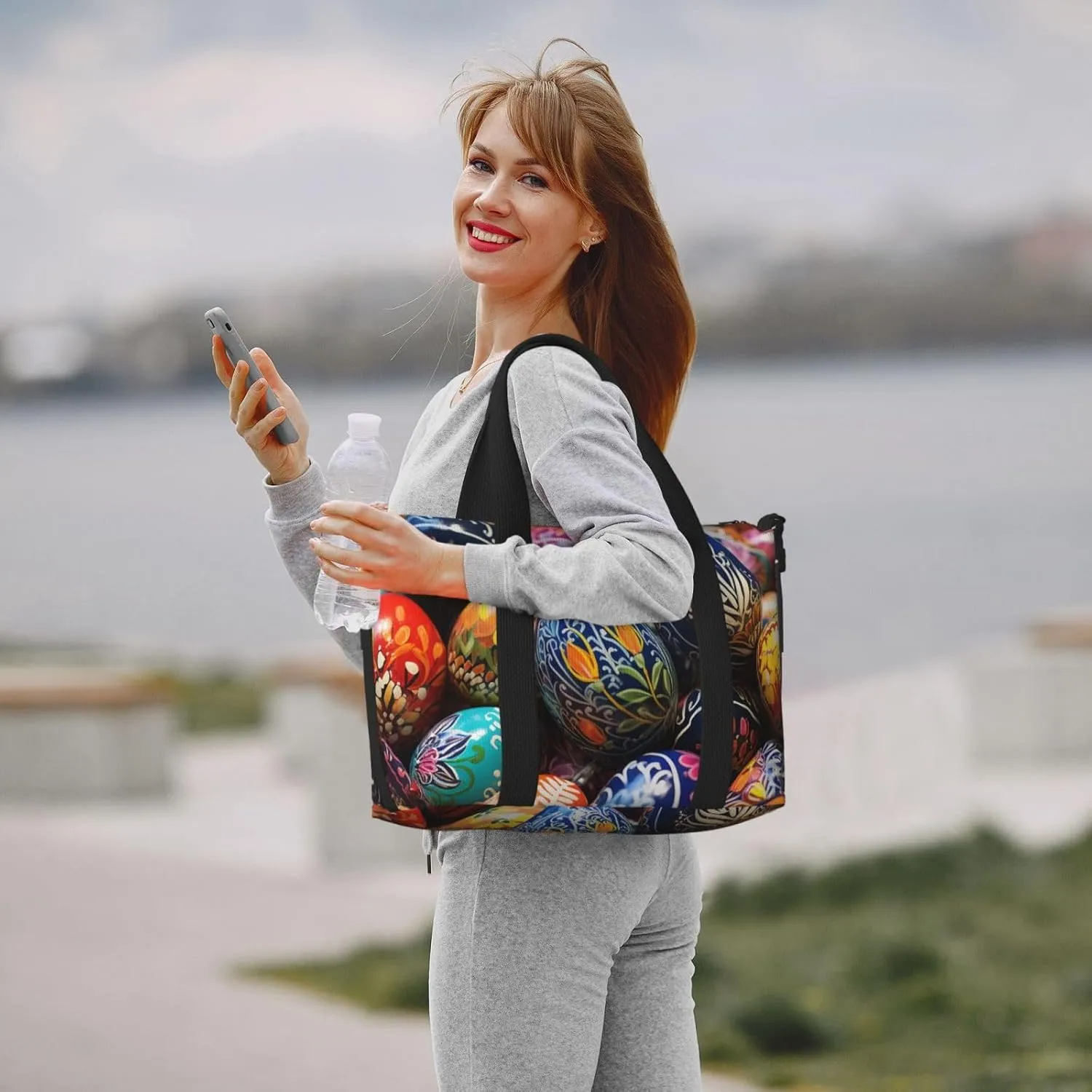 Gym Bags Small Painted Easter Eggs Duffel Bag Overnight Bag with Shoe Compartment Carryon Bag for Men Women