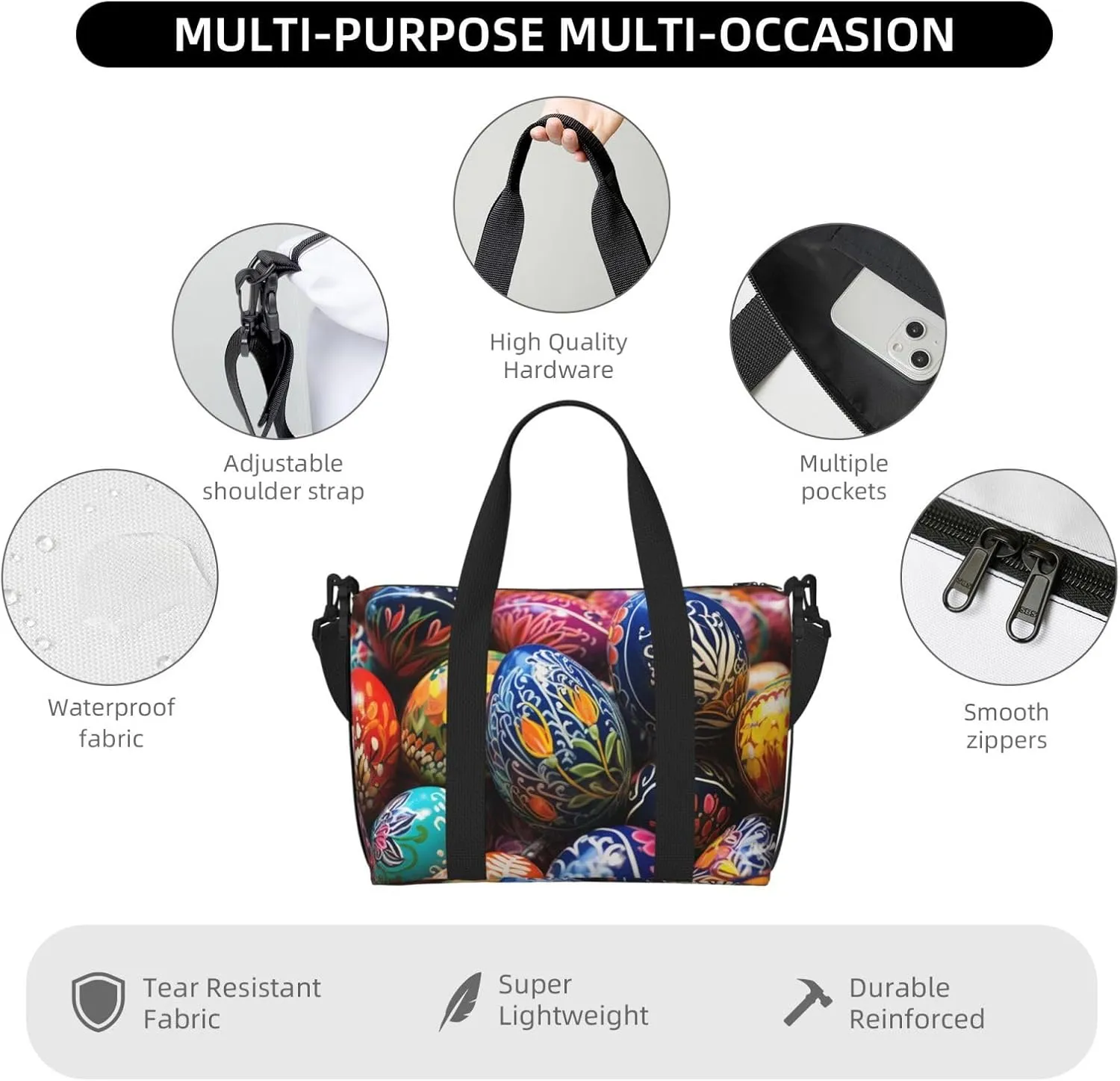 Gym Bags Small Painted Easter Eggs Duffel Bag Overnight Bag with Shoe Compartment Carryon Bag for Men Women