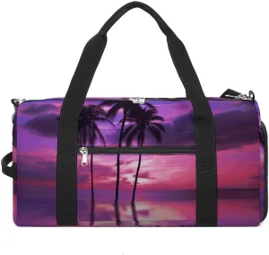Gym Bags Small Palm Tree Purple Sunset Duffel Bag Overnight Bag with Shoe Compartment Carryon Bag for Men Women