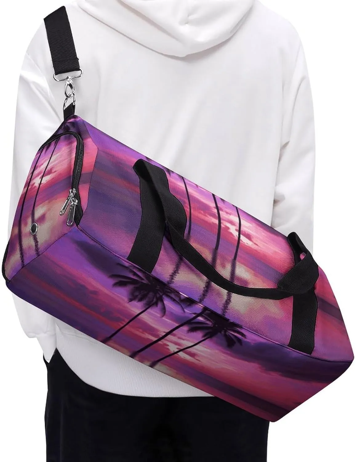 Gym Bags Small Palm Tree Purple Sunset Duffel Bag Overnight Bag with Shoe Compartment Carryon Bag for Men Women
