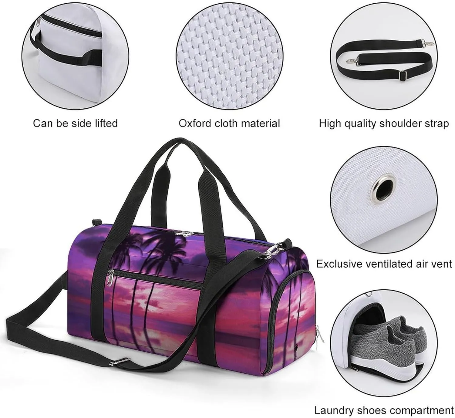 Gym Bags Small Palm Tree Purple Sunset Duffel Bag Overnight Bag with Shoe Compartment Carryon Bag for Men Women
