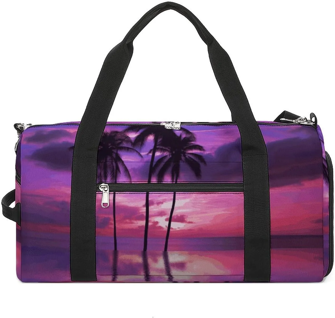 Gym Bags Small Palm Tree Purple Sunset Duffel Bag Overnight Bag with Shoe Compartment Carryon Bag for Men Women