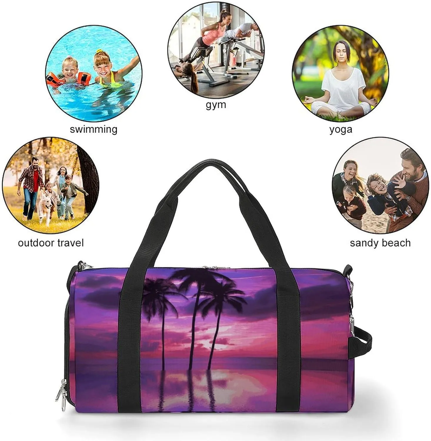 Gym Bags Small Palm Tree Purple Sunset Duffel Bag Overnight Bag with Shoe Compartment Carryon Bag for Men Women