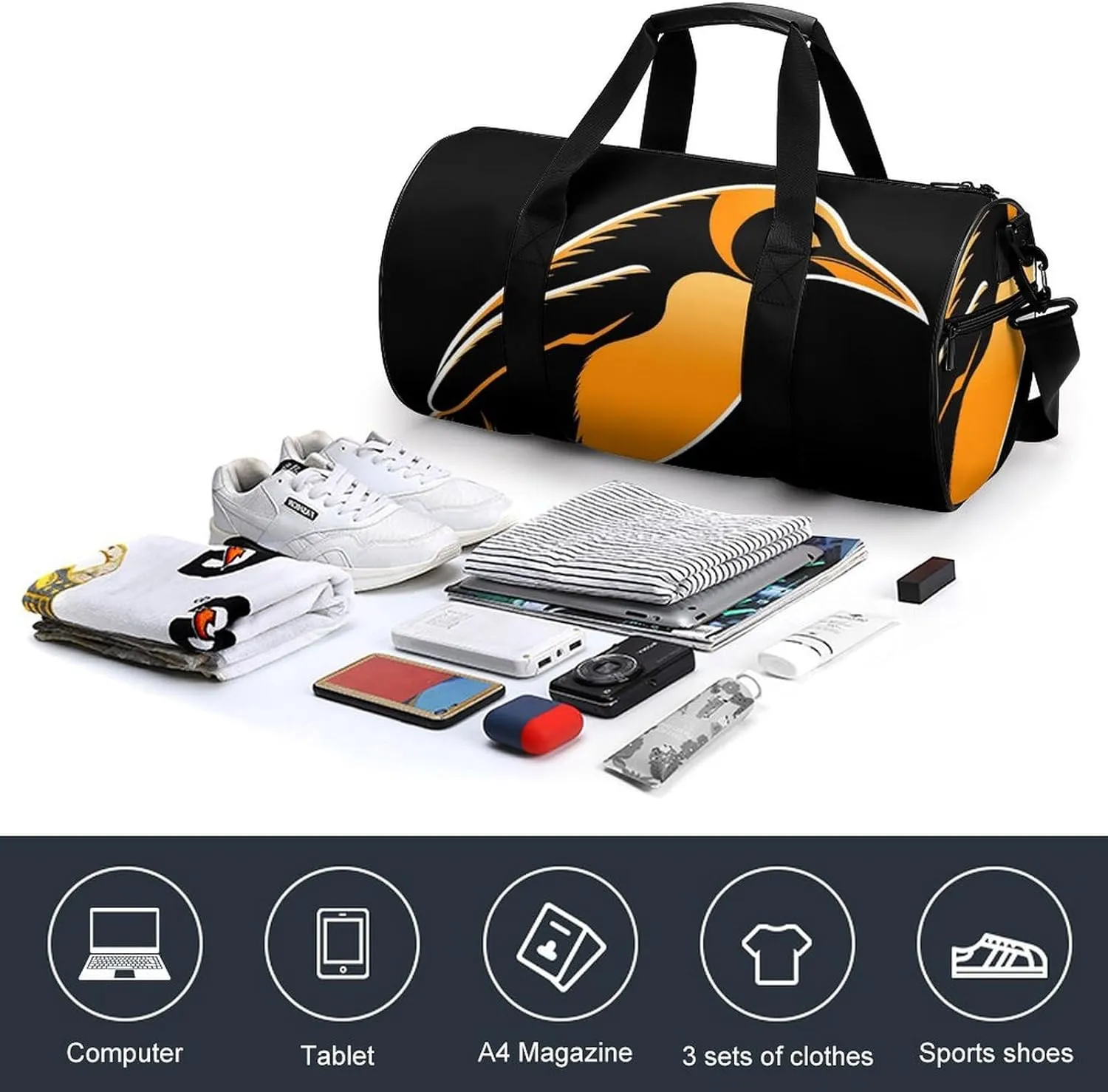 Gym Bags Small Penguin Illustration Duffel Bag Overnight Bag with Shoe Compartment Carryon Bag for Men Women