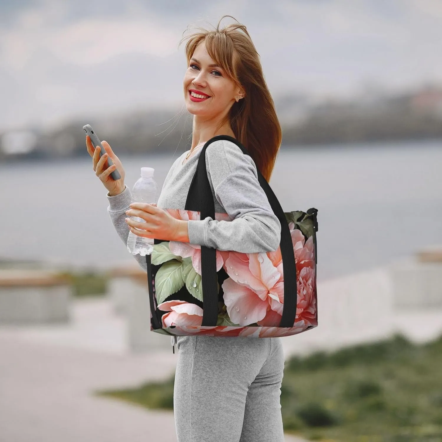 Gym Bags Small Peony Flowers Rose Duffel Bag Overnight Bag with Shoe Compartment Carryon Bag for Men Women