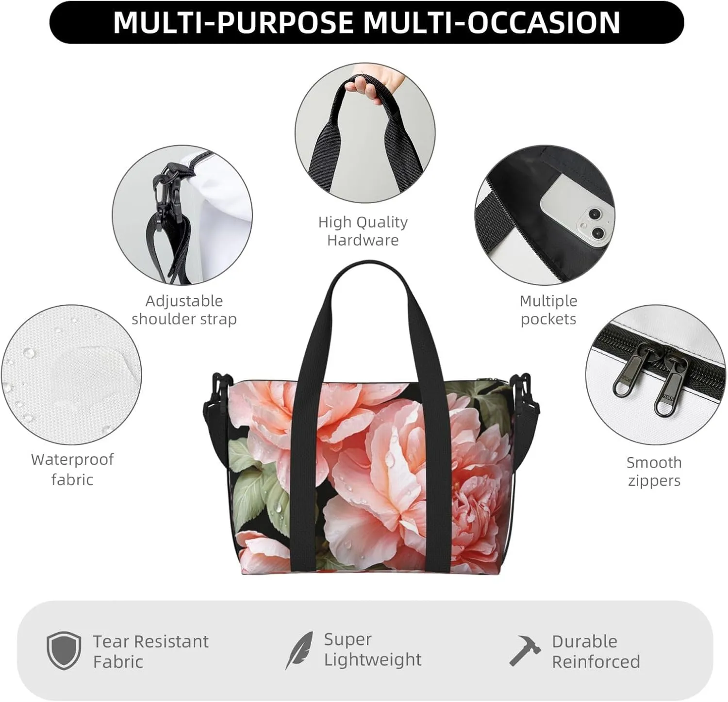 Gym Bags Small Peony Flowers Rose Duffel Bag Overnight Bag with Shoe Compartment Carryon Bag for Men Women