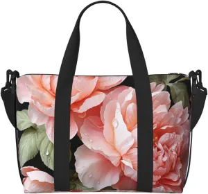 Gym Bags Small Peony Flowers Rose Duffel Bag Overnight Bag with Shoe Compartment Carryon Bag for Men Women