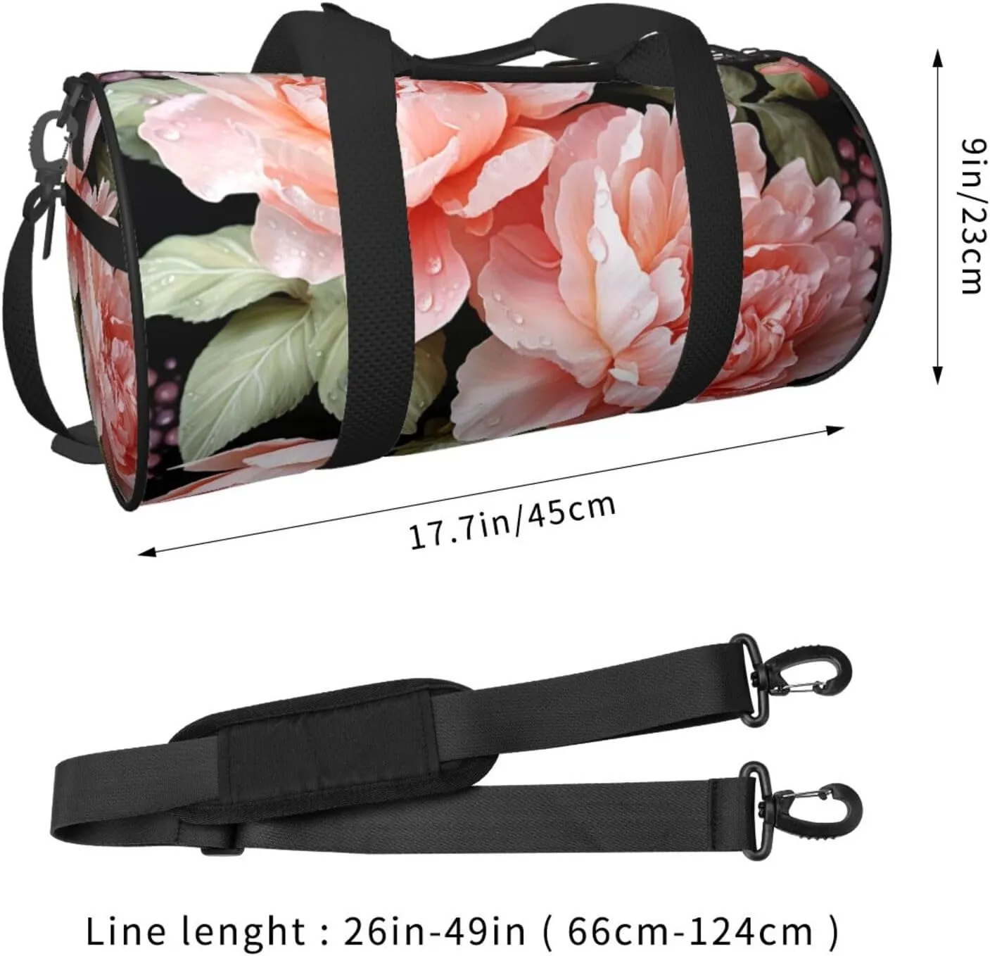 Gym Bags Small Peony Flowers Rose Duffel Bag Overnight Bag with Shoe Compartment Carryon Bag for Men Women