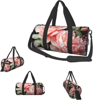 Gym Bags Small Peony Flowers Rose Duffel Bag Overnight Bag with Shoe Compartment Carryon Bag for Men Women