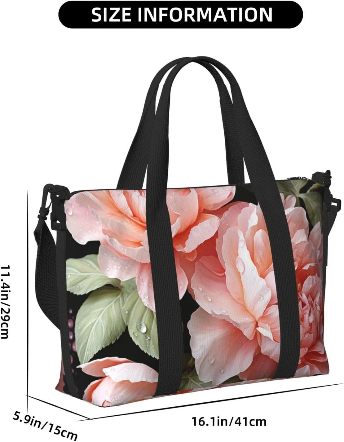 Gym Bags Small Peony Flowers Rose Duffel Bag Overnight Bag with Shoe Compartment Carryon Bag for Men Women
