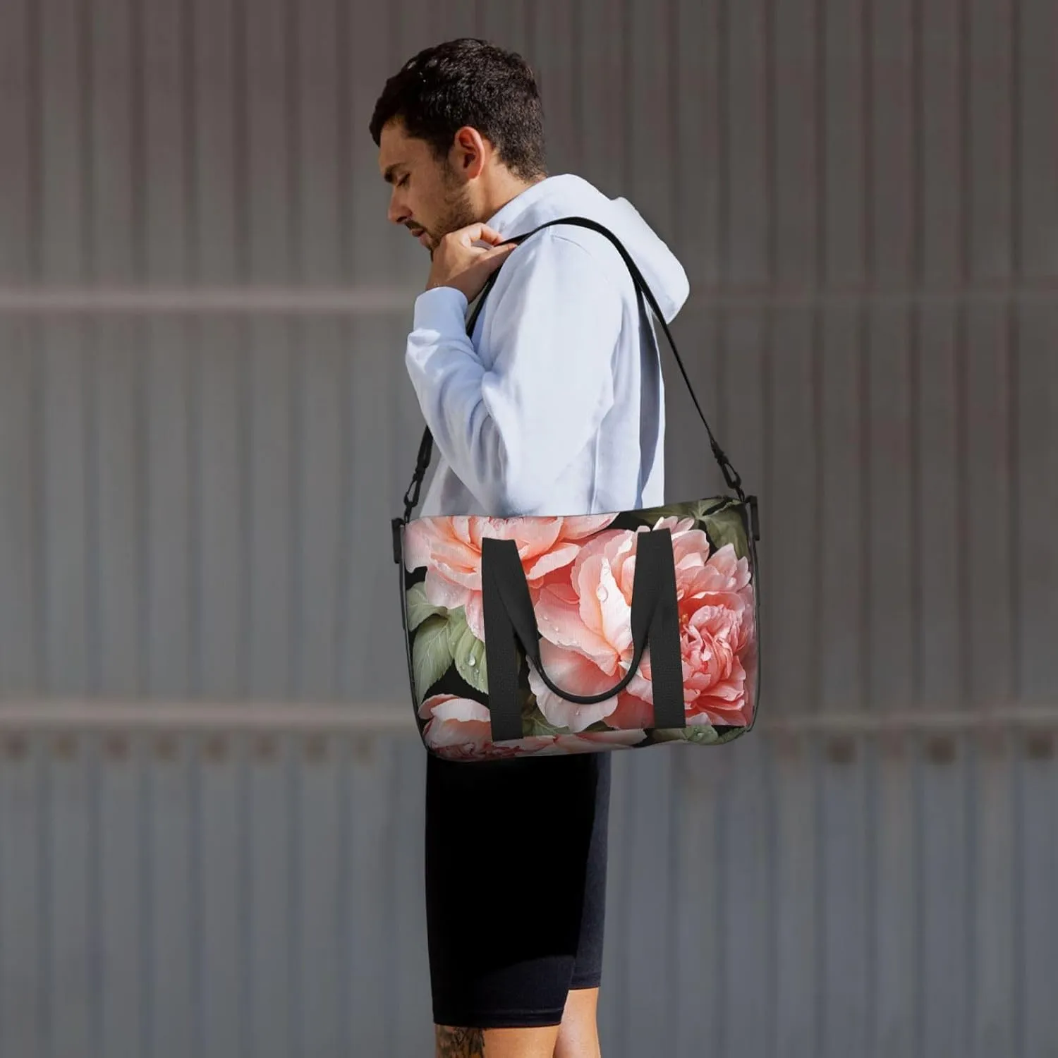 Gym Bags Small Peony Flowers Rose Duffel Bag Overnight Bag with Shoe Compartment Carryon Bag for Men Women