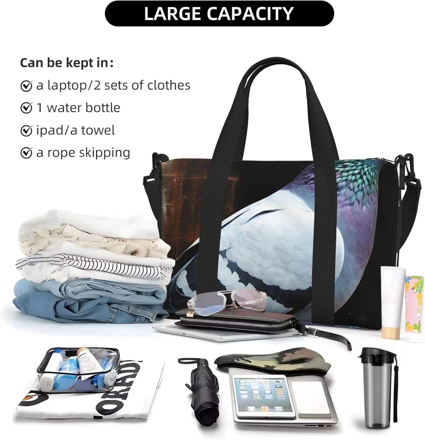 Gym Bags Small Pigeon Duffel Bag Overnight Bag with Shoe Compartment Carryon Bag for Men Women