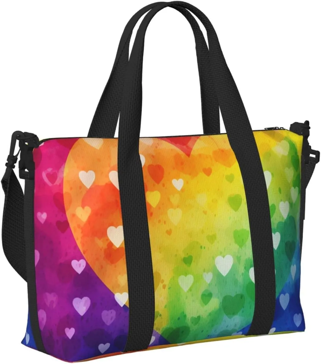 Gym Bags Small Rainbow Love Heart Duffel Bag Overnight Bag with Shoe Compartment Carryon Bag for Men Women