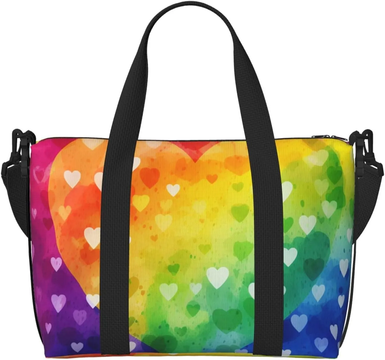 Gym Bags Small Rainbow Love Heart Duffel Bag Overnight Bag with Shoe Compartment Carryon Bag for Men Women