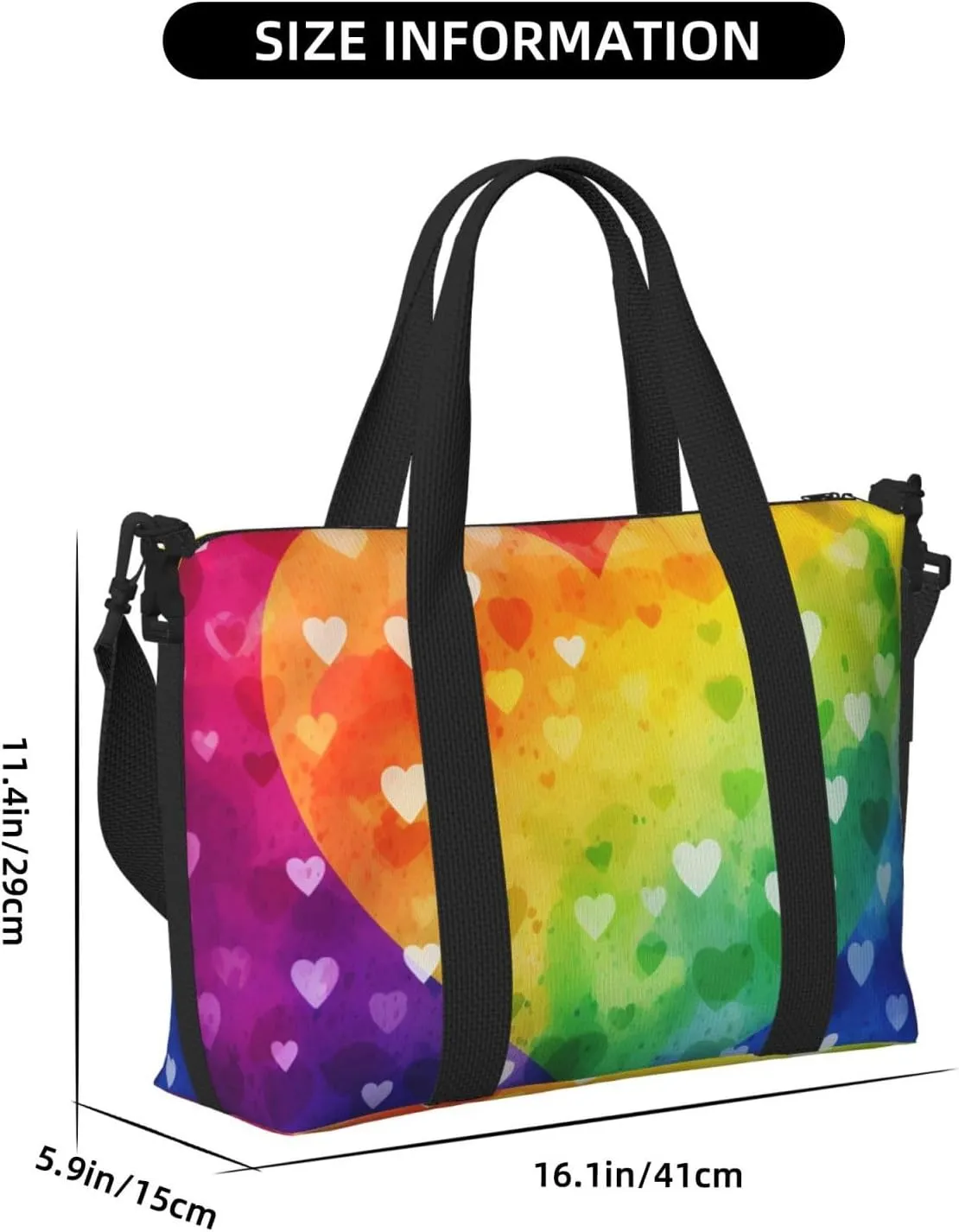Gym Bags Small Rainbow Love Heart Duffel Bag Overnight Bag with Shoe Compartment Carryon Bag for Men Women