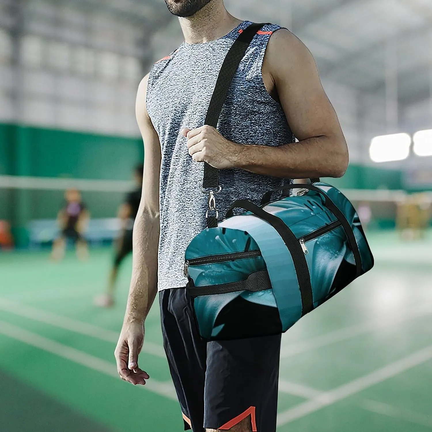 Gym Bags Small Teal Lily Duffel Bag Overnight Bag with Shoe Compartment Carryon Bag for Men Women