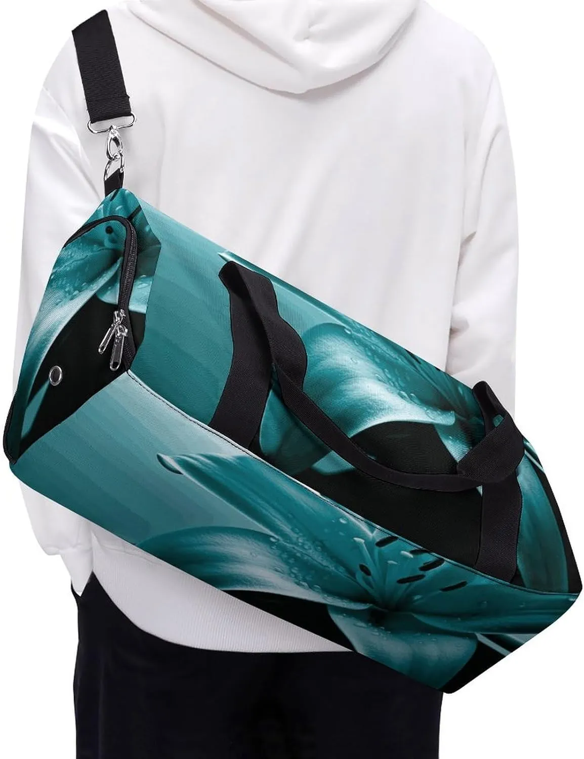 Gym Bags Small Teal Lily Duffel Bag Overnight Bag with Shoe Compartment Carryon Bag for Men Women