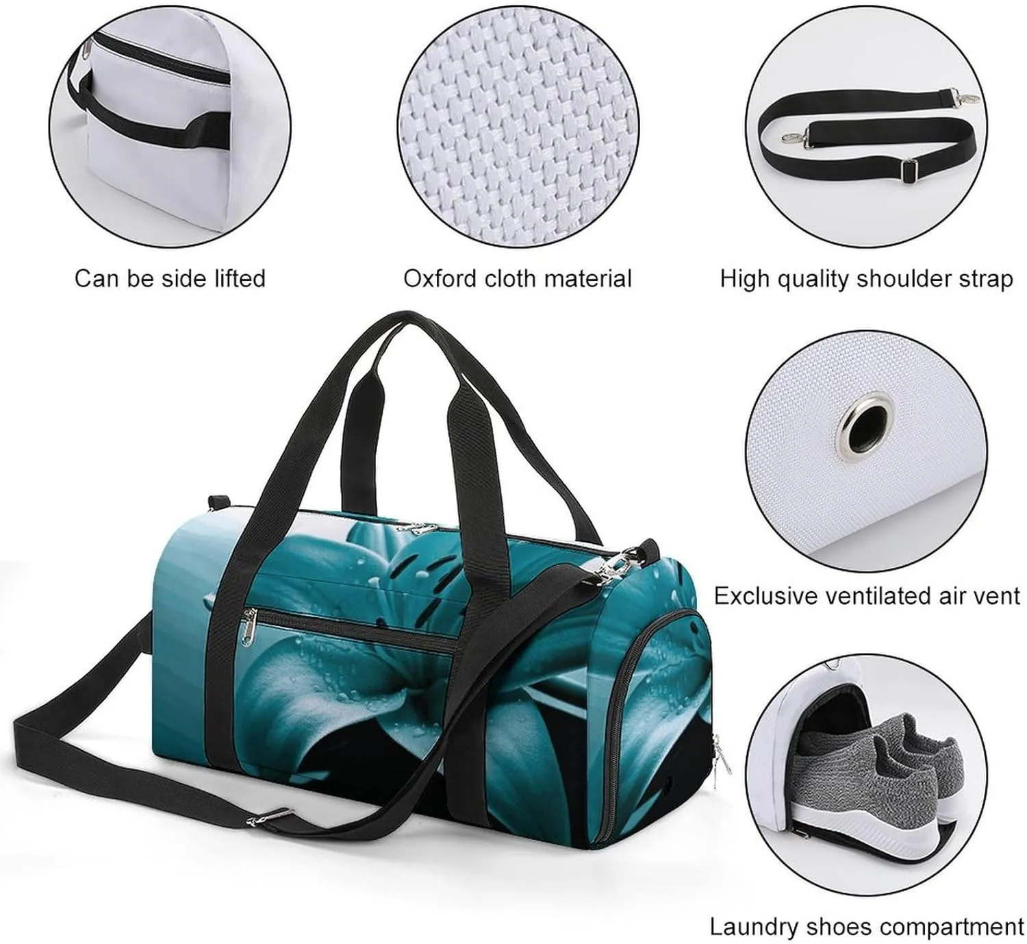 Gym Bags Small Teal Lily Duffel Bag Overnight Bag with Shoe Compartment Carryon Bag for Men Women