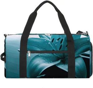 Gym Bags Small Teal Lily Duffel Bag Overnight Bag with Shoe Compartment Carryon Bag for Men Women