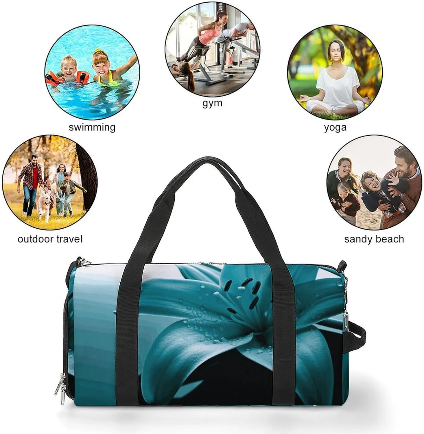 Gym Bags Small Teal Lily Duffel Bag Overnight Bag with Shoe Compartment Carryon Bag for Men Women