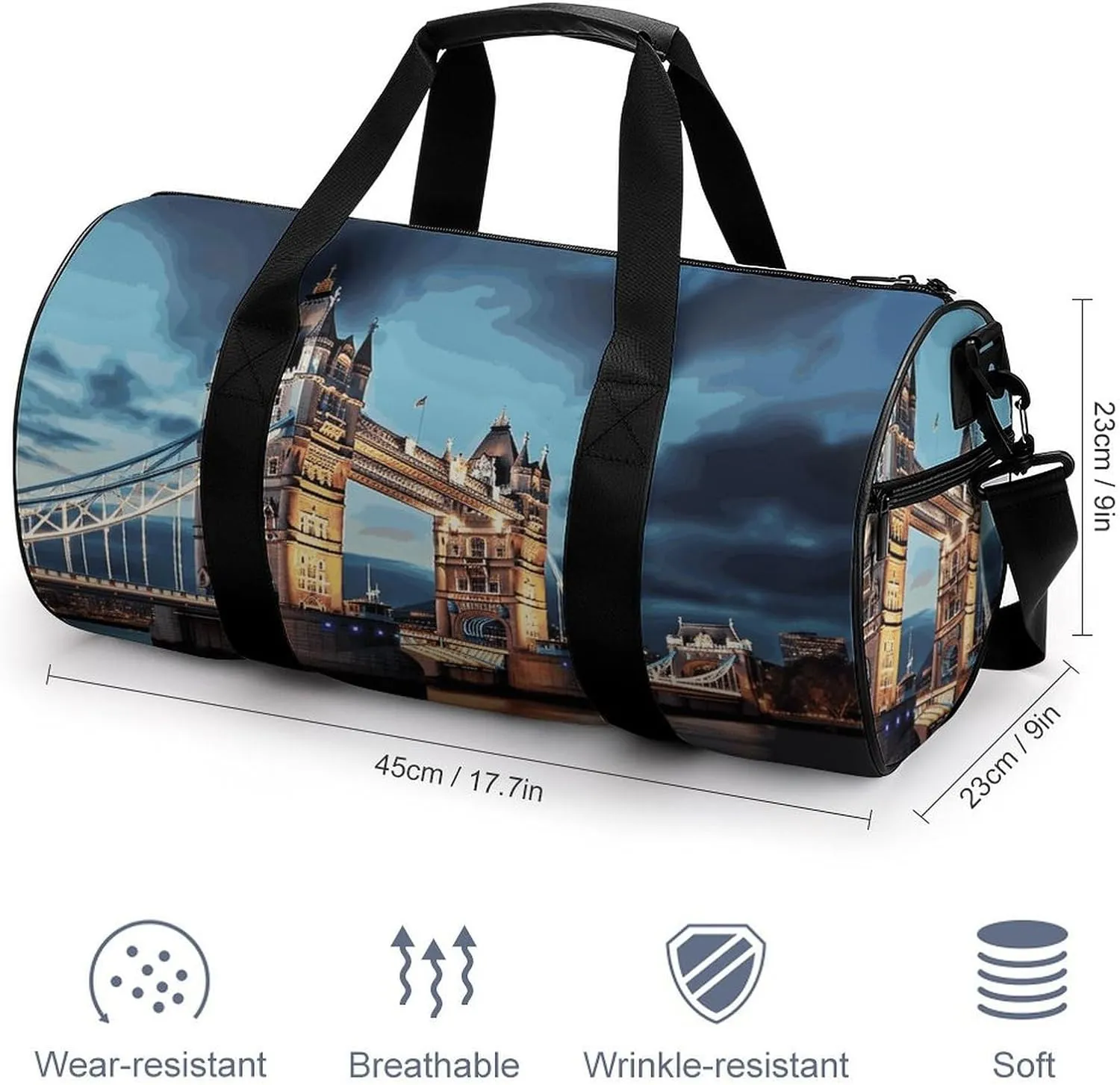 Gym Bags Small Tower Bridge in London Duffel Bag Overnight Bag with Shoe Compartment Carryon Bag for Men Women