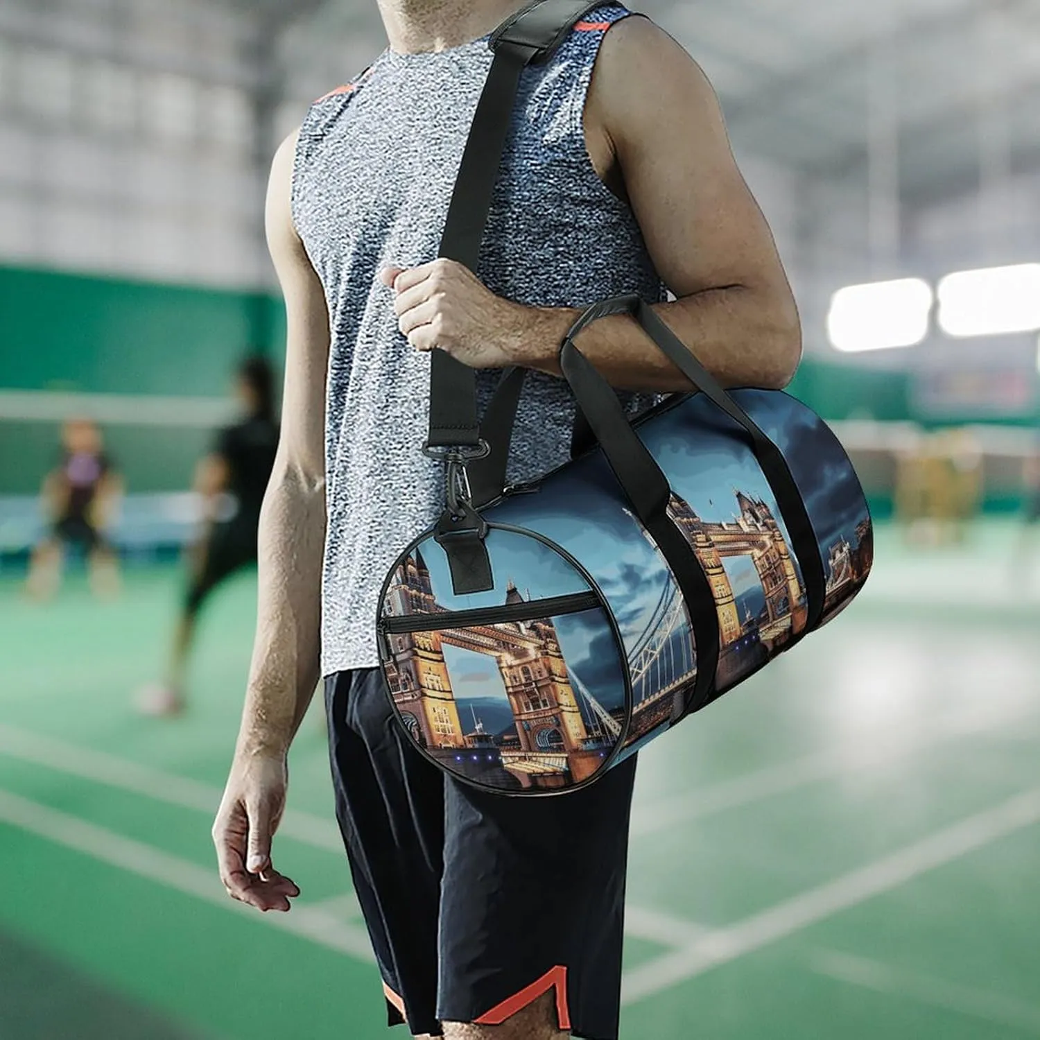 Gym Bags Small Tower Bridge in London Duffel Bag Overnight Bag with Shoe Compartment Carryon Bag for Men Women