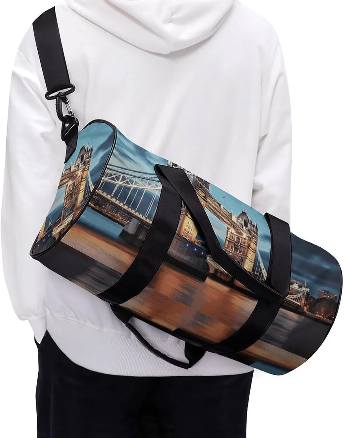 Gym Bags Small Tower Bridge in London Duffel Bag Overnight Bag with Shoe Compartment Carryon Bag for Men Women
