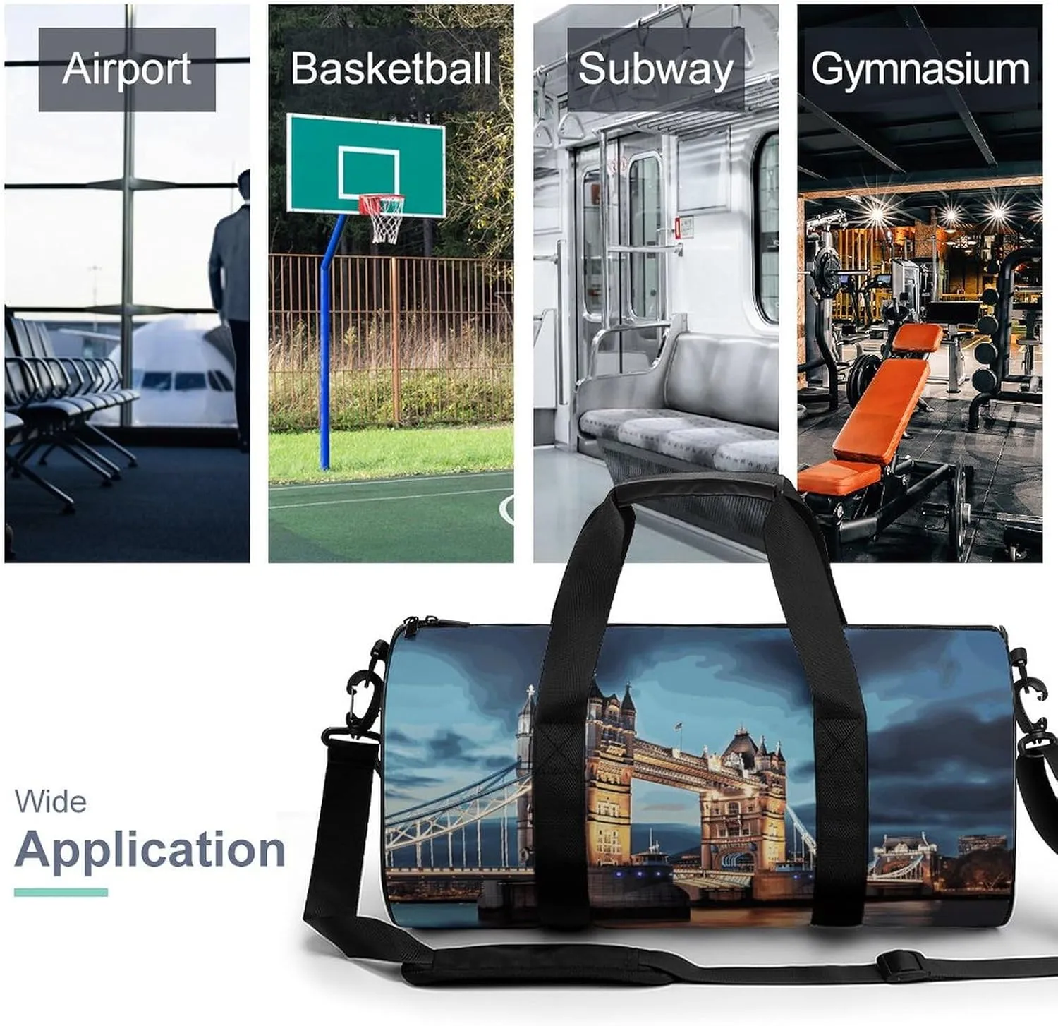 Gym Bags Small Tower Bridge in London Duffel Bag Overnight Bag with Shoe Compartment Carryon Bag for Men Women