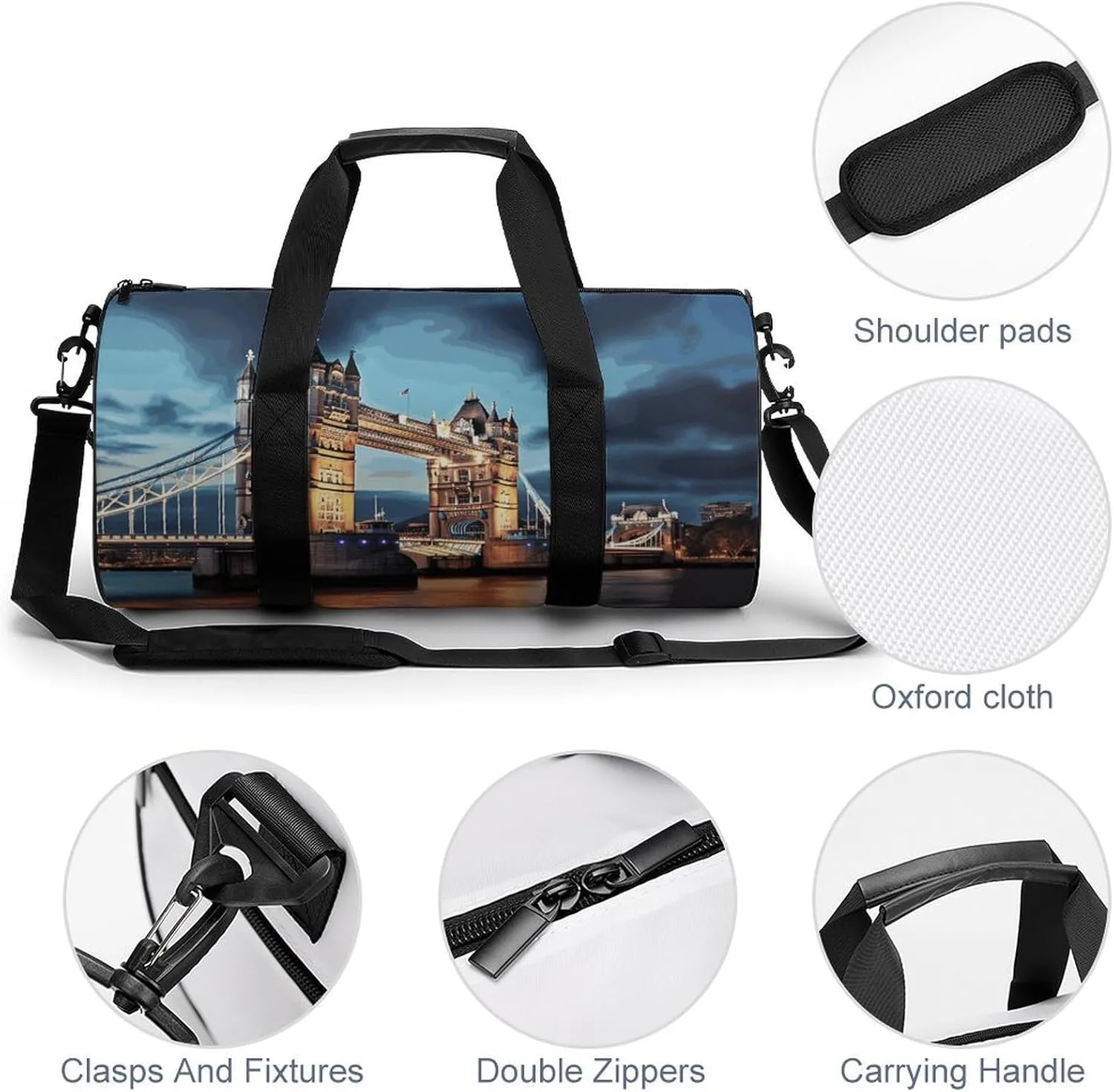 Gym Bags Small Tower Bridge in London Duffel Bag Overnight Bag with Shoe Compartment Carryon Bag for Men Women