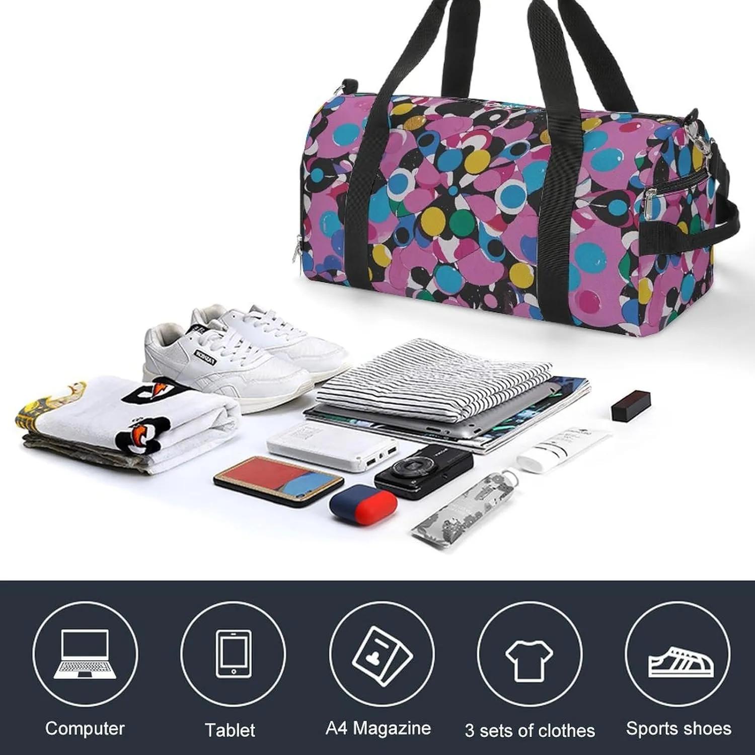 Gym Bags Small Twister Polka Dots Duffel Bag Overnight Bag with Shoe Compartment Carryon Bag for Men Women