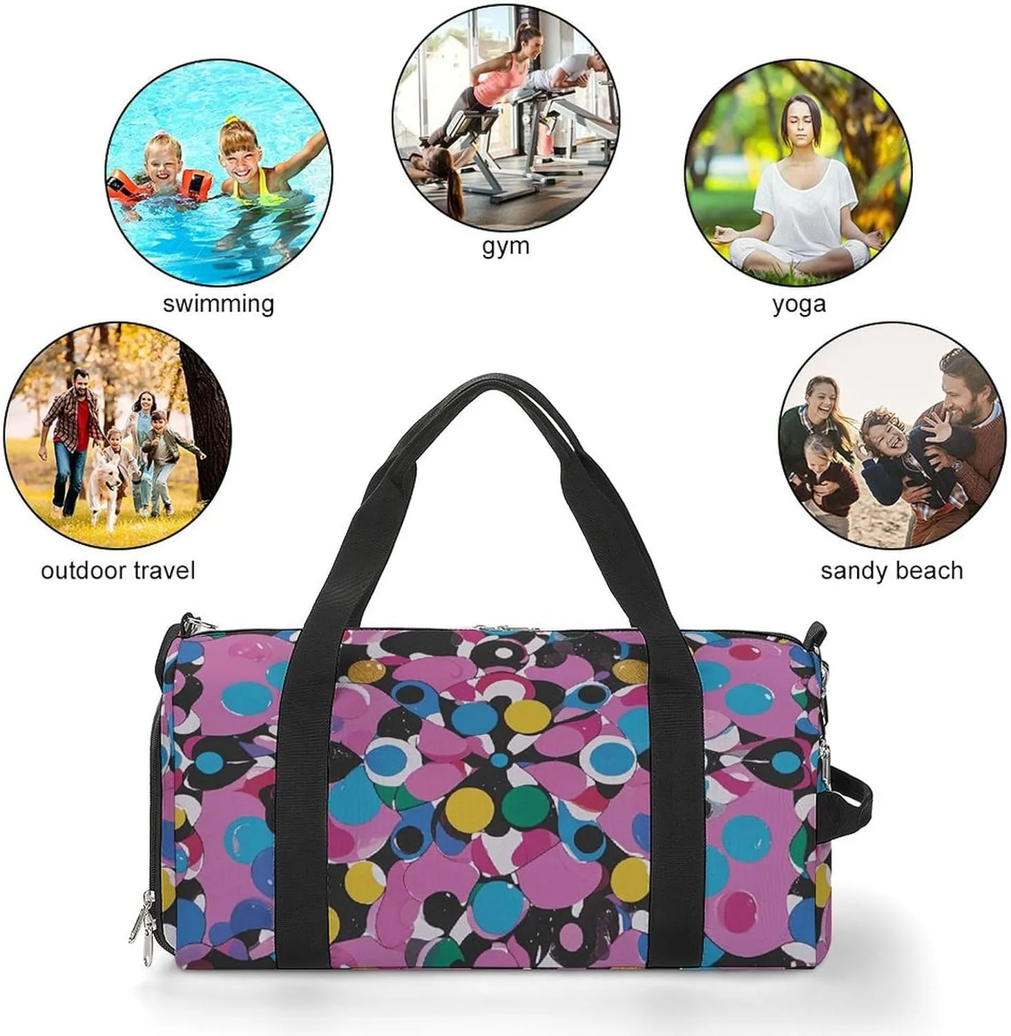 Gym Bags Small Twister Polka Dots Duffel Bag Overnight Bag with Shoe Compartment Carryon Bag for Men Women