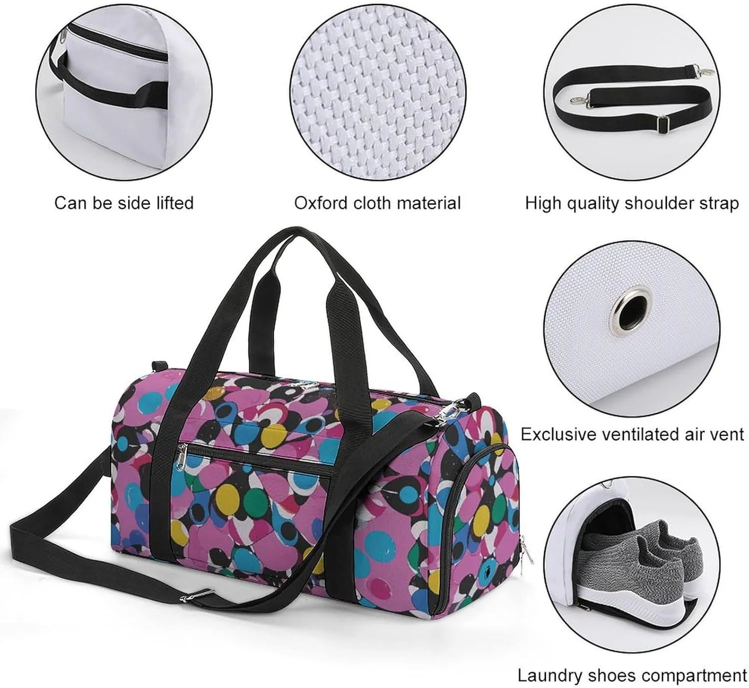 Gym Bags Small Twister Polka Dots Duffel Bag Overnight Bag with Shoe Compartment Carryon Bag for Men Women