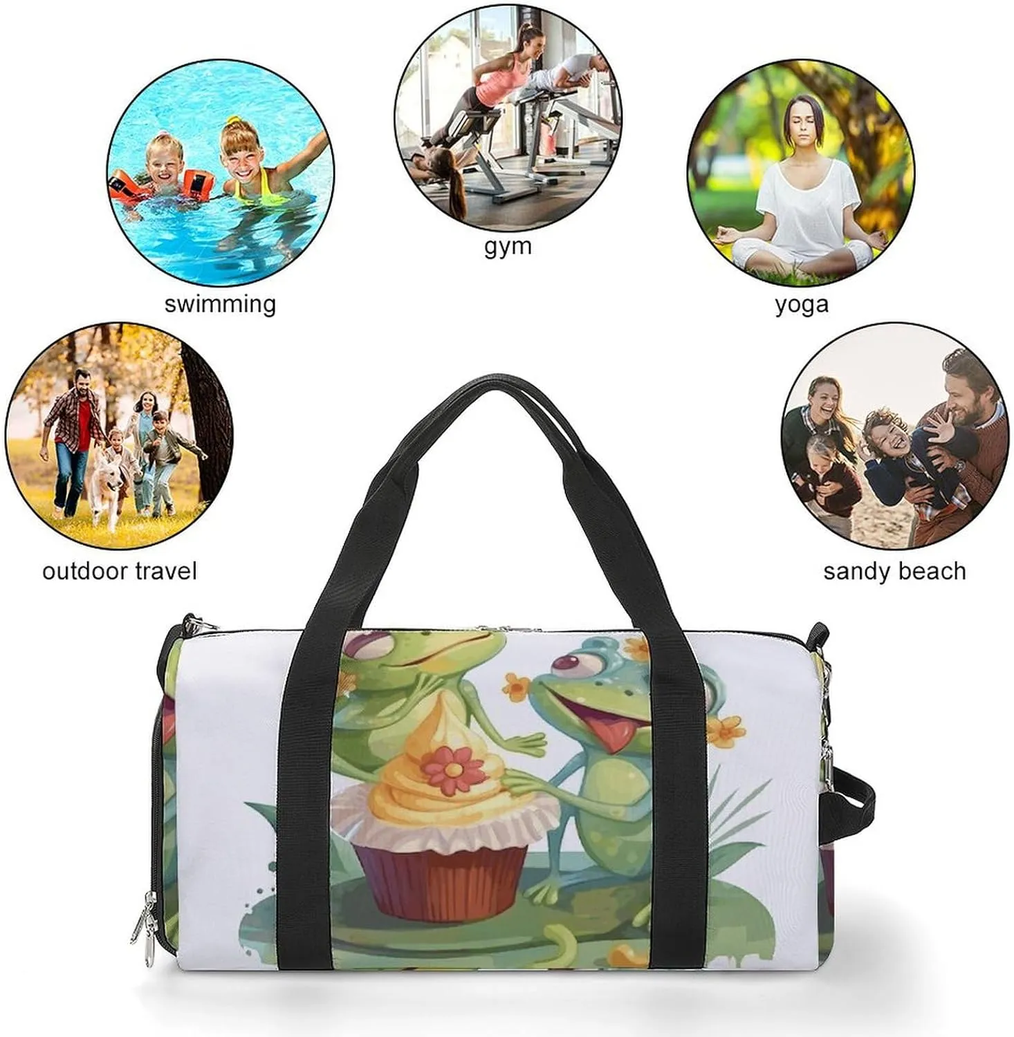 Gym Bags Small Two Frogs Eating Cake Duffel Bag Overnight Bag with Shoe Compartment Carryon Bag for Men Women